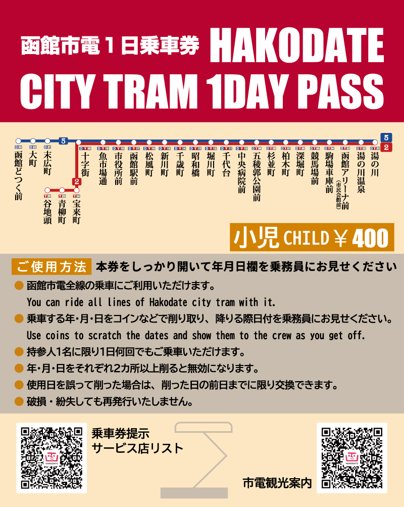 市電１日乗車券・小児用の画像