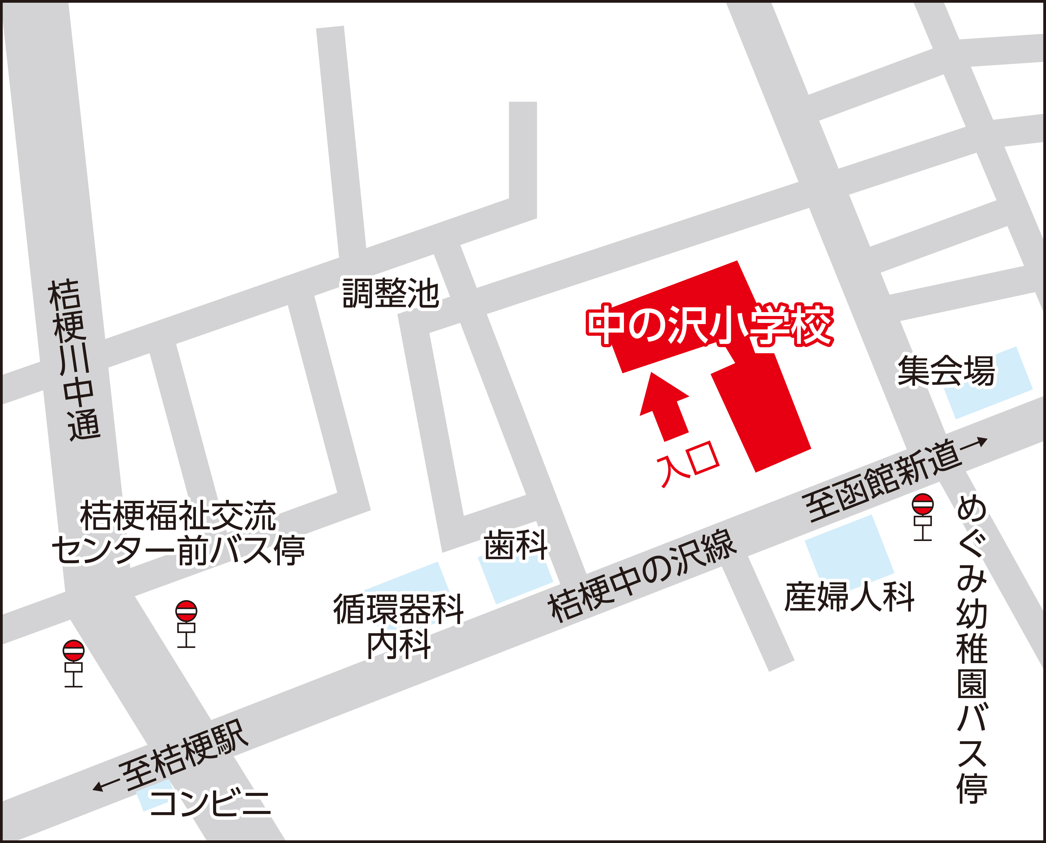 函館市立中の沢小学校の地図画像
