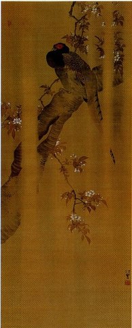 絹本着色春雨桜雉図　蠣崎波響筆 (旧花光コレクション)の写真