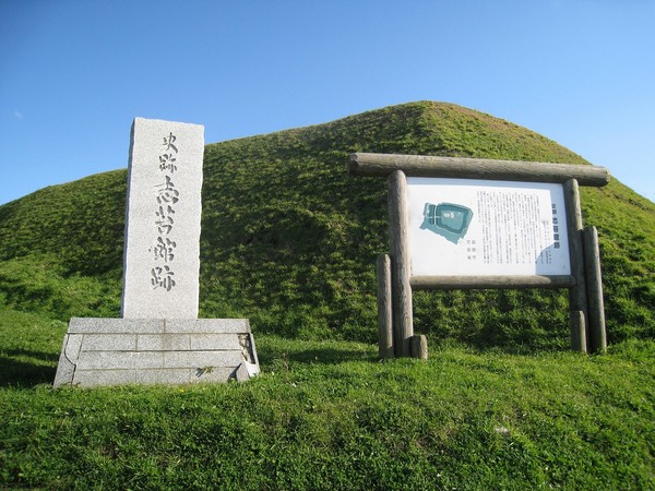 史跡志苔館跡の標柱と案内看板の写真