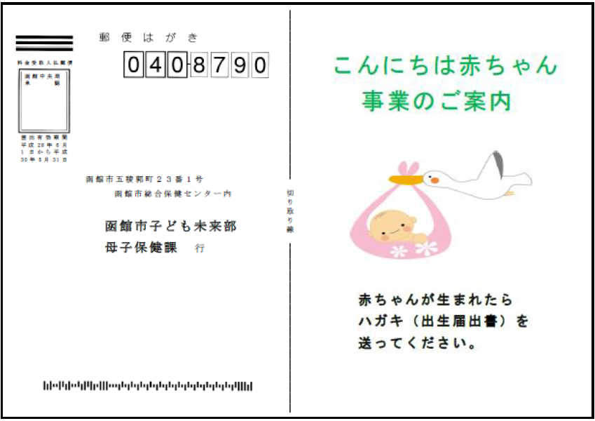 こんにちは赤ちゃん事業のご案内はがき（表）