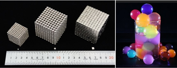 マグネットセットおよび水で膨らむボールの画像